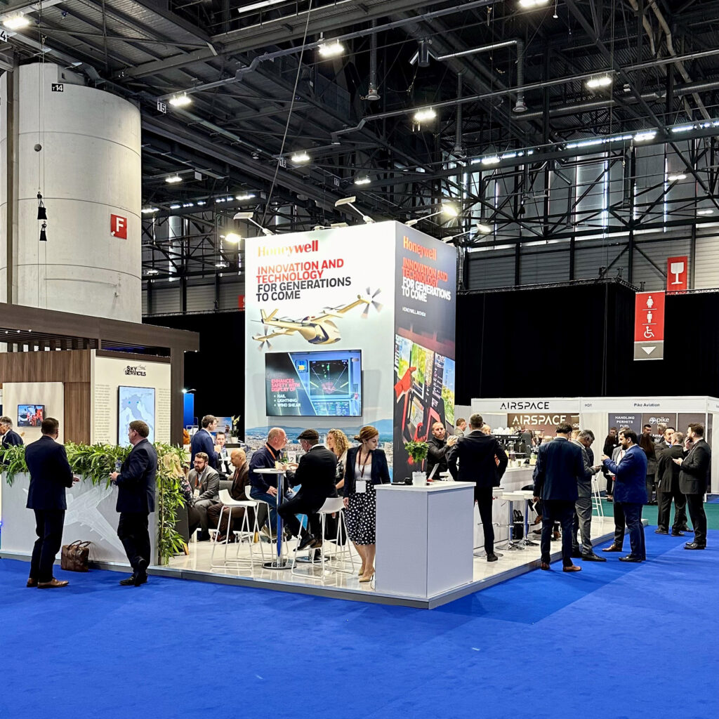 Honeywell's Booth at EBACE 2024 | Geneva | 54 sqm, storage room and bar.